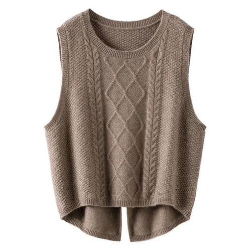 Damen Ärmellose Strickweste mit Zopfmuster und modernen Details EB