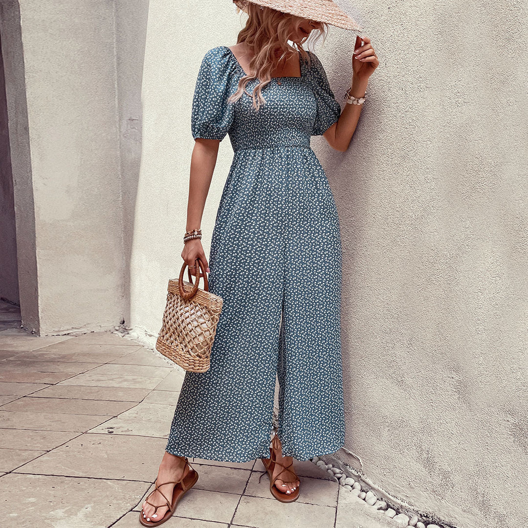Damen Maxikleid mit Puffärmeln und seitlichem Schlitz EB