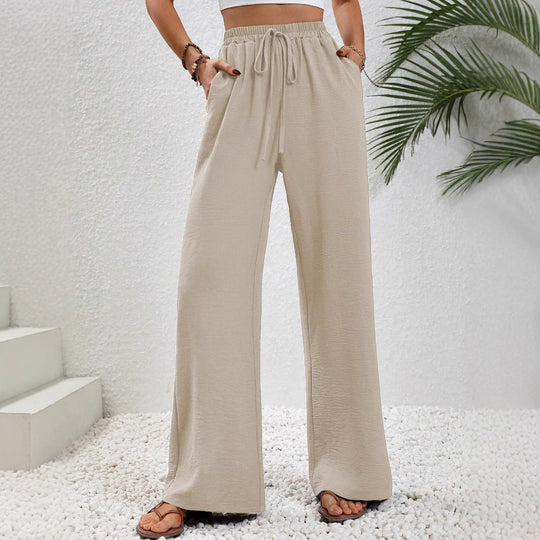 Damen weite Palazzo-Hose mit elastischem Bund und seitlichen Taschen EB