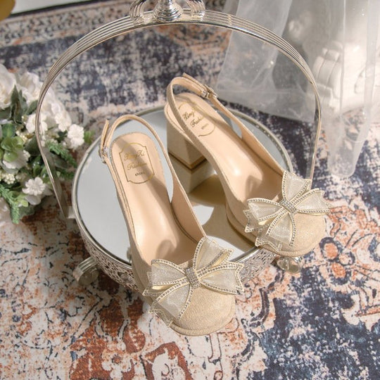 Damen Slingback-Pumps mit dekorativem Schleifenakzent und komfortablem Blockabsatz EB