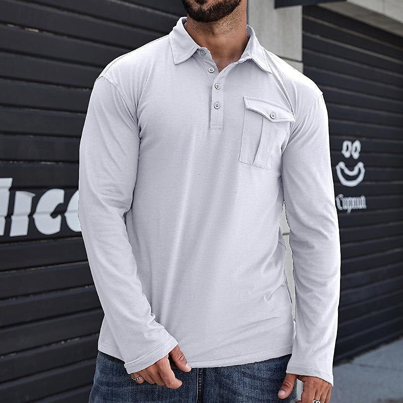EB | Henley Pique Shirt Lange Ärmel Moderner Kragen Brusttasche Normale Passform