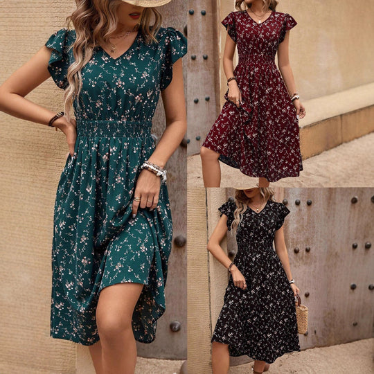 Damen Midikleid mit floralem Muster und Raffungen EB