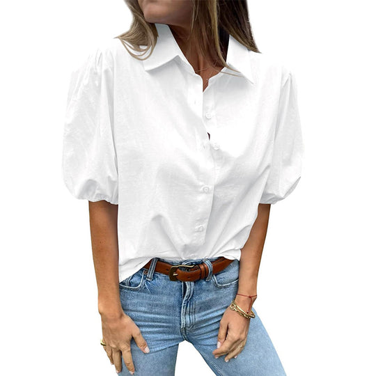 Damen Bluse mit Puffärmeln und klassischem Kragen EB