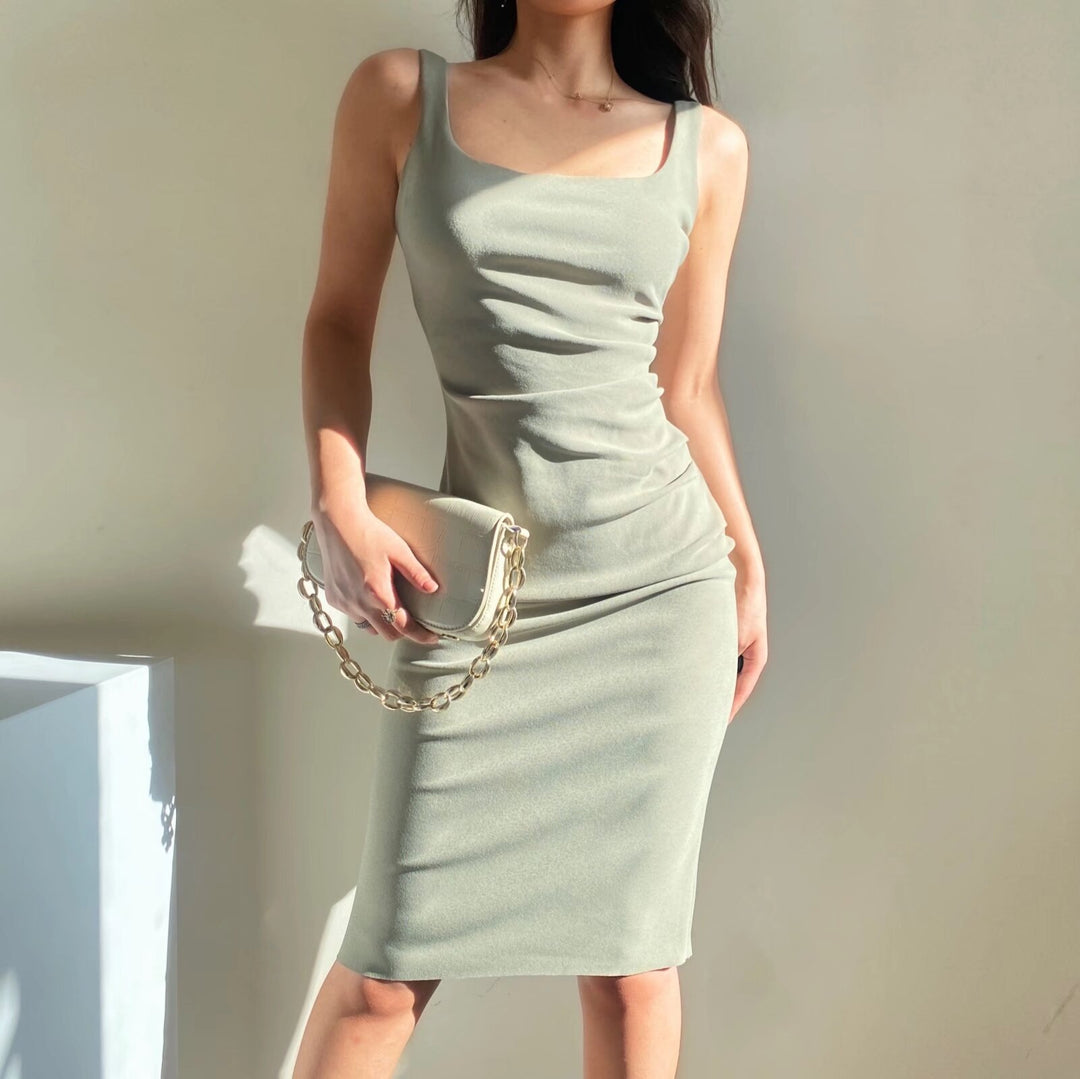 Damen figurbetontes Midi-Kleid mit elegantem Rüschendetail EB