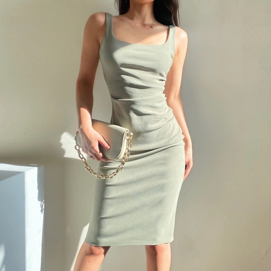 Damen figurbetontes Midi-Kleid mit elegantem Rüschendetail EB
