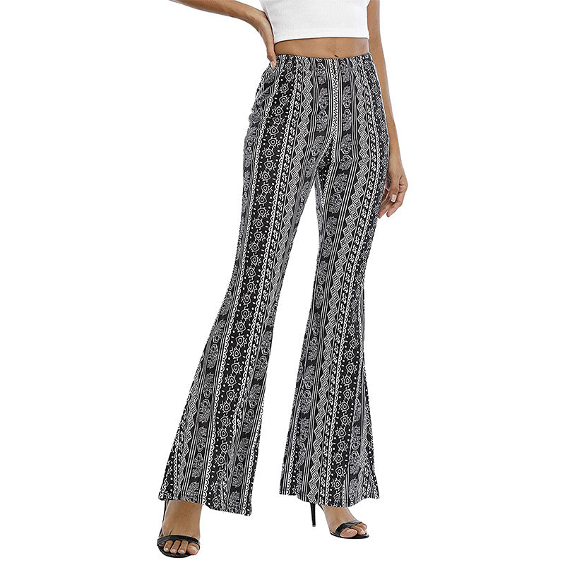 Damen Schlaghose mit geflochtenem Ethno-Muster und hohem Bund EB