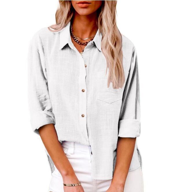 Damen lässige Leinenbluse mit kurzem Arm und Knopfdetails EB