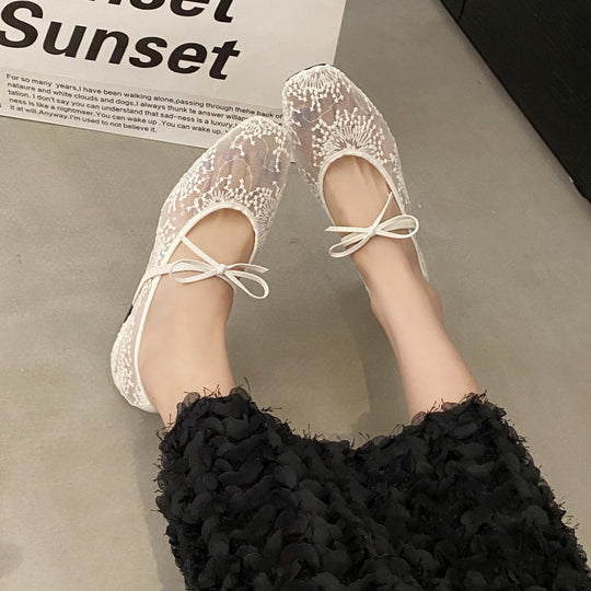 Damen Ballerinas mit zartem Spitzen-Design und eleganter Schleifenverzierung EB