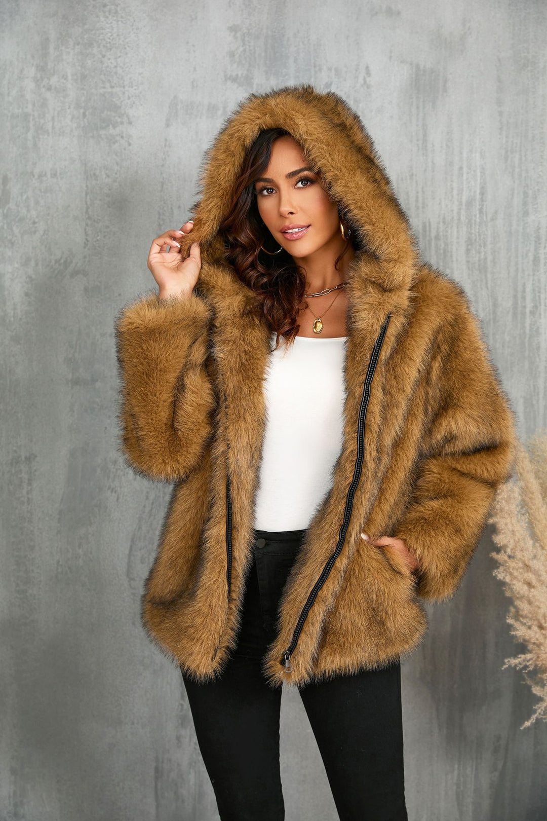 Damen kuschelige Kapuzenjacke EB