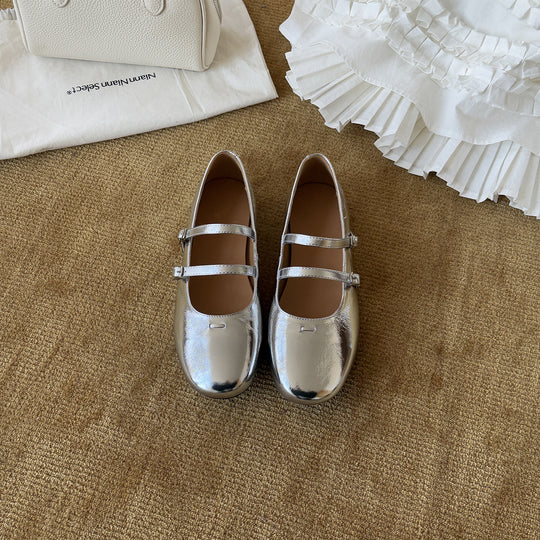 Damen Ballerinas mit doppeltem Riemen und glänzendem Obermaterial EB