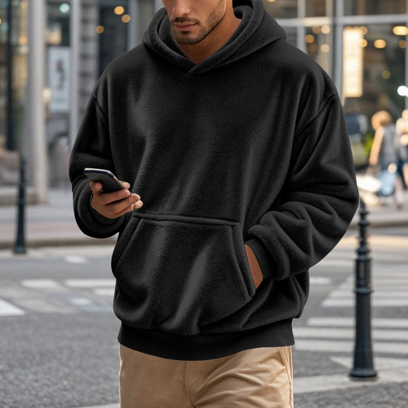 Herren nan kuscheliger Oversize-Fleece-Hoodie mit Kängurutasche und geripptem Saum EB