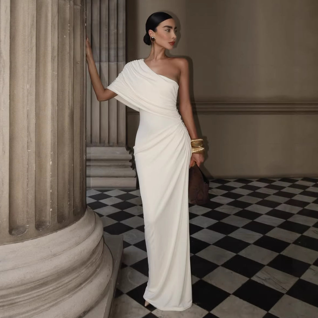 Damen Elegantes Langarm-Minikleid mit fließendem Drapée und asymmetrischem Design EB