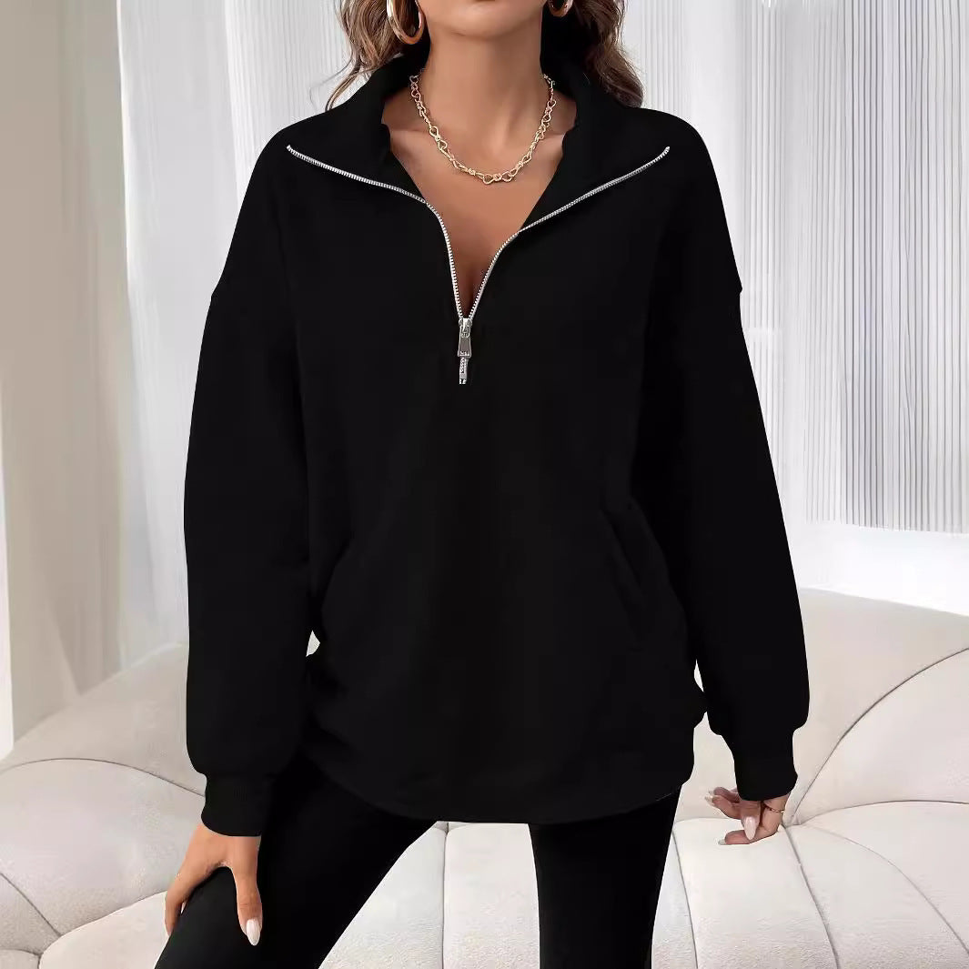 Damen Sweatshirt mit halbem Reißverschluss und lässigem Schnitt EB