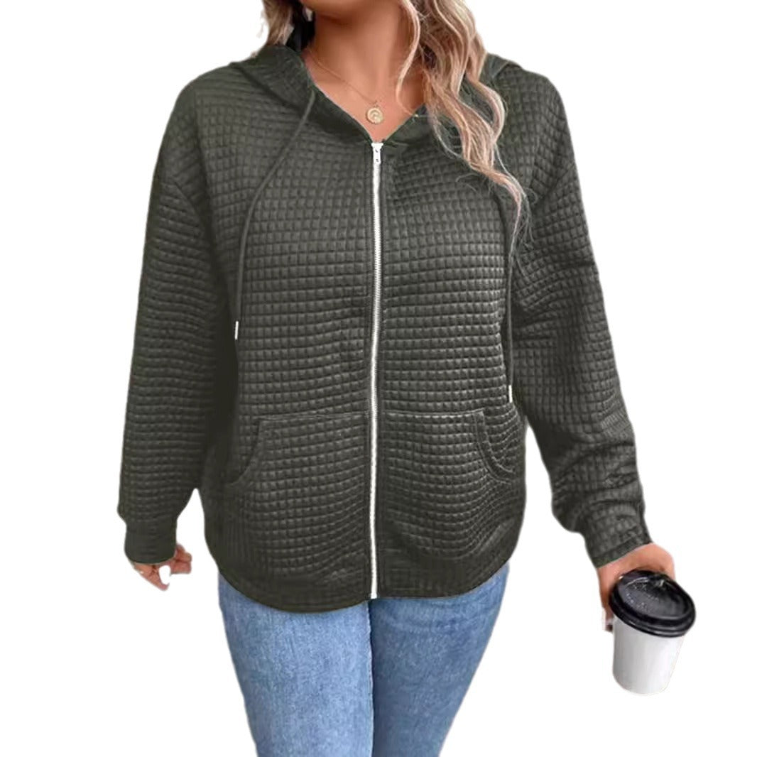 Damen Kapuzenjacke mit strukturiertem Waffelmuster und praktischem Reißverschluss EB