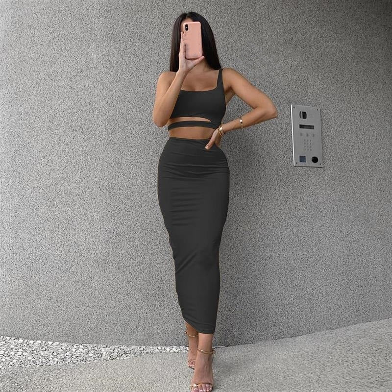 Damen Stylisches Obergarderoben-Set mit Crop-Top und figurbetonendem Rock EB