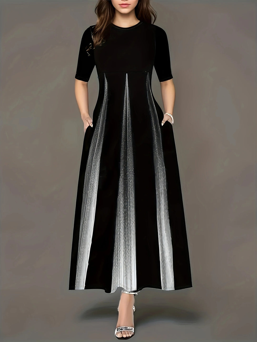 Damen Maxikleid mit eleganten Seitentaschen und luxuriösem Glanz EB