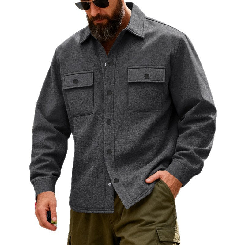 Herren nan Overshirtjacke aus robustem Baumwollmix mit Druckknopfleiste, aufgesetzten Brusttaschen und entspannter Silhouette EB
