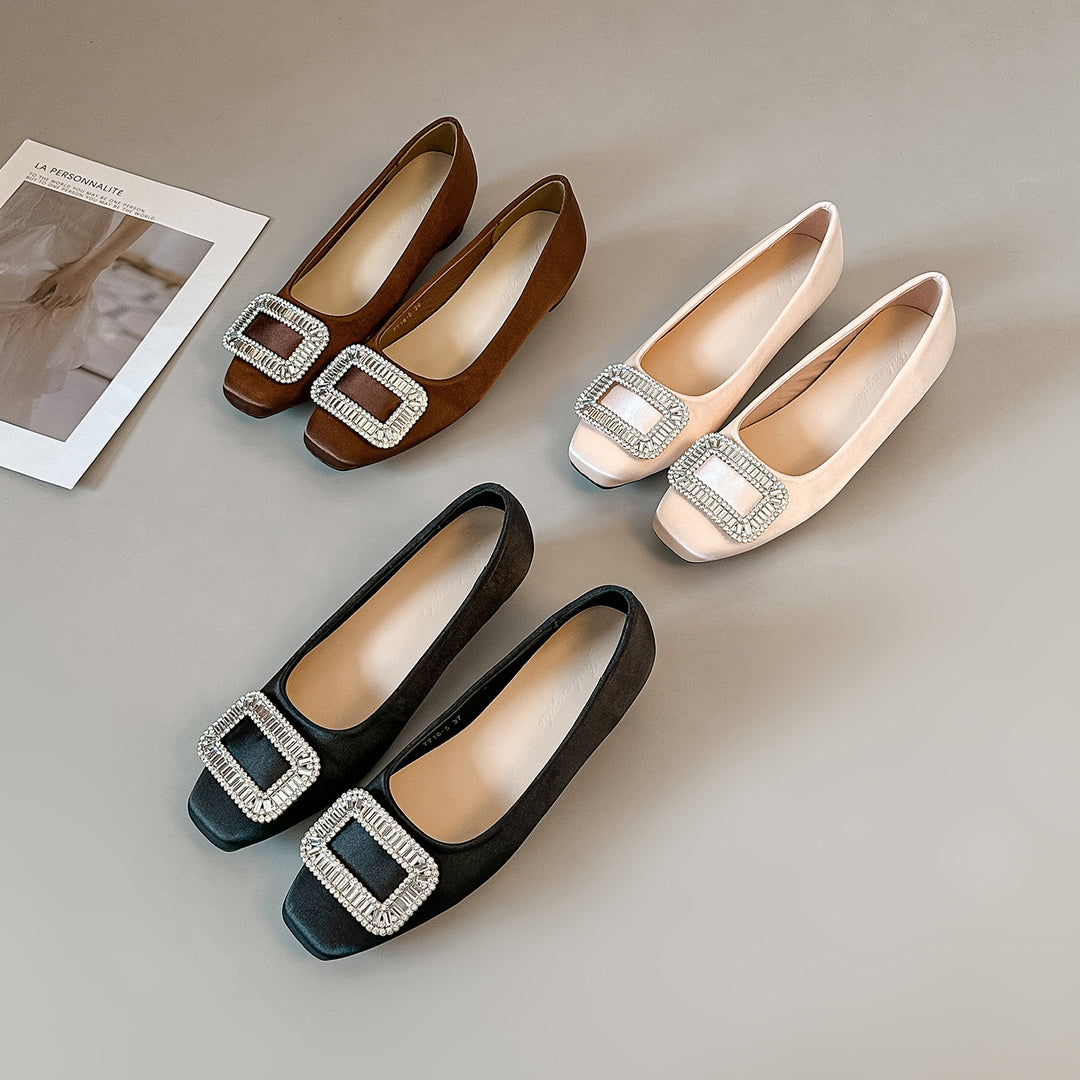 Damen Ballerina-Schuhe mit funkelnder Schnallenverzierung und weichem Obermaterial EB