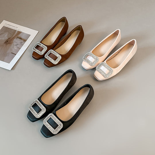 Damen Ballerina-Schuhe mit funkelnder Schnallenverzierung und weichem Obermaterial EB