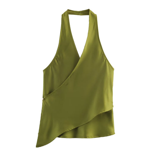 Damen elegantes Haltertop mit asymmetrischem Schnitt und schimmerndem Satinfinish EB