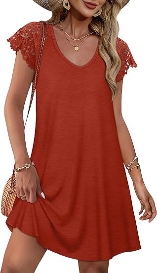 Damen Sommerkleid mit eleganten Spitzenärmeln und floralem Muster EB