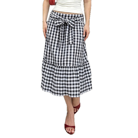 Damen Fließender Viskose-Rock mit taillierter High-Waist und Rüschensaum EB