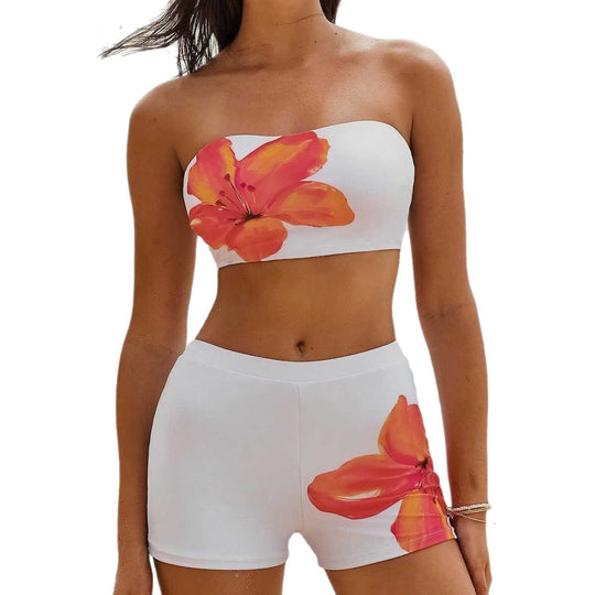 Damen Bandeau-Bikini-Set mit sportlichen Shorts EB
