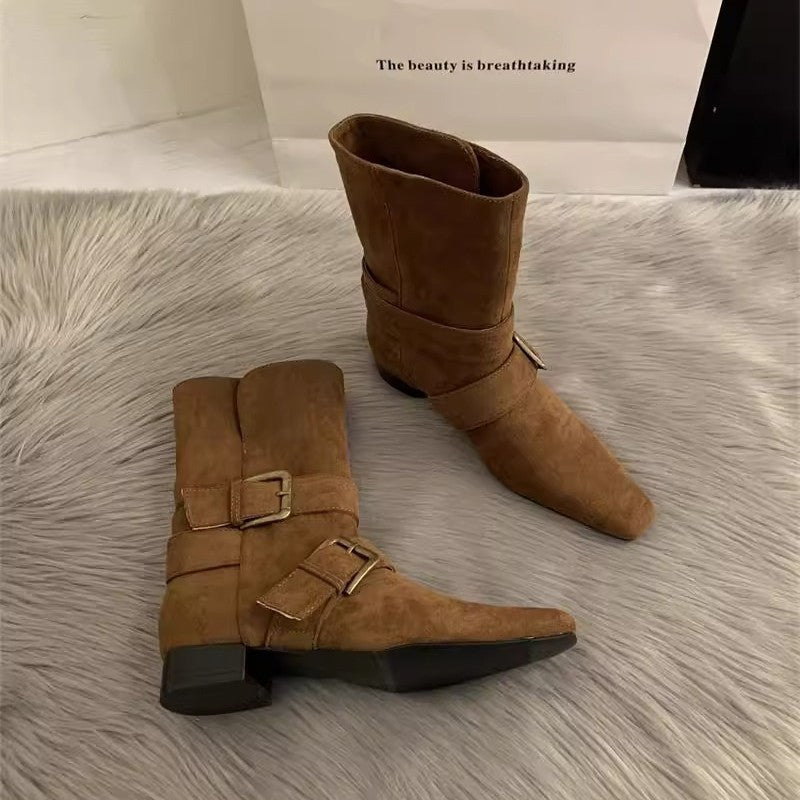 Damen elegante Stiefeletten mit modischem Schnallenverschluss EB