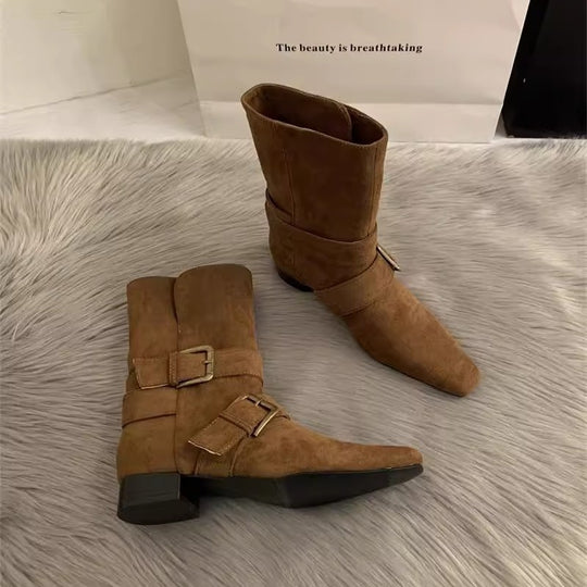 Damen elegante Stiefeletten mit modischem Schnallenverschluss EB