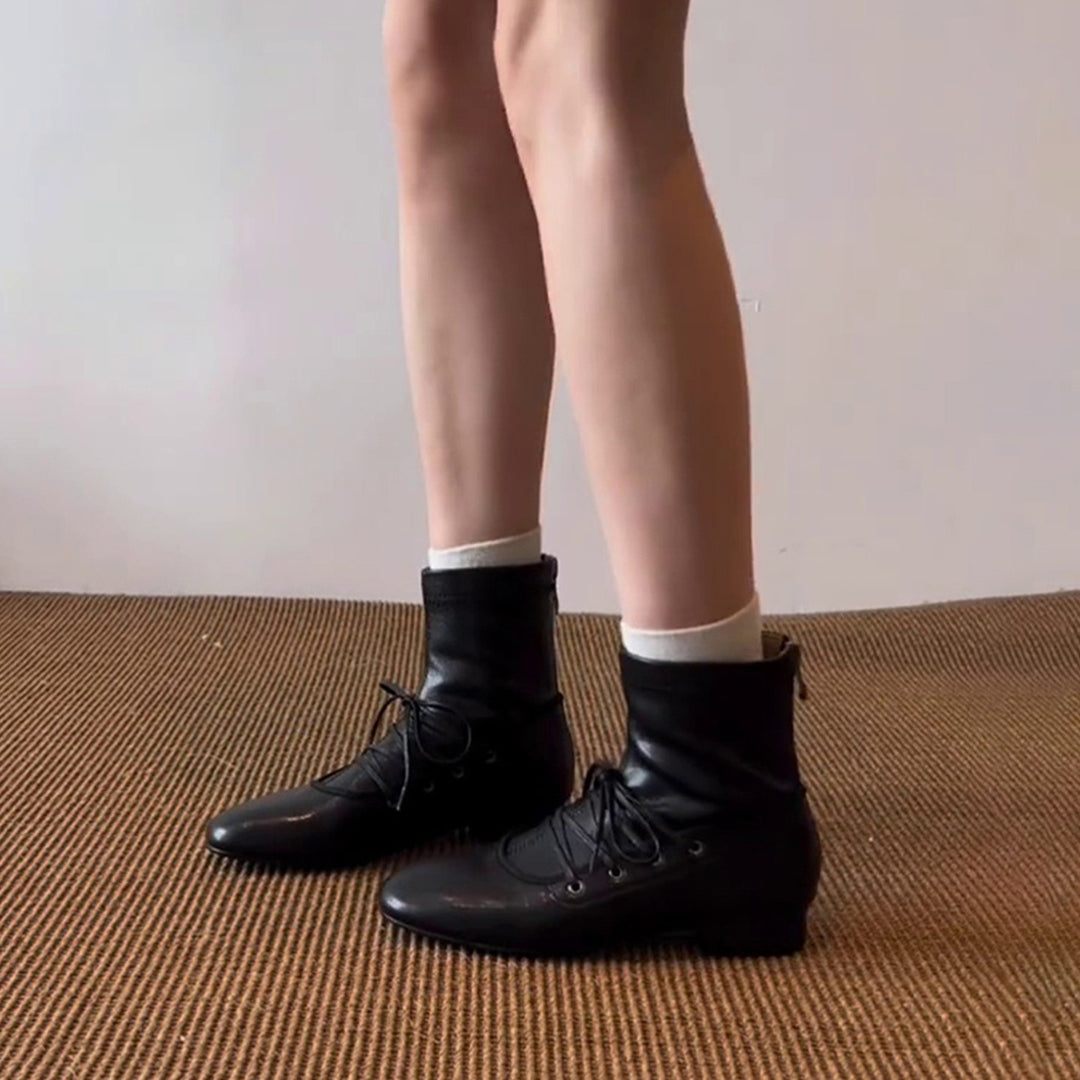 Damen elegante Schnürstiefel aus hochwertigem Leder mit robustem Blockabsatz EB