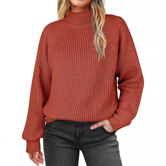 Damen modischer Strickpullover mit hohem Kragen und strukturierter Oberfläche EB