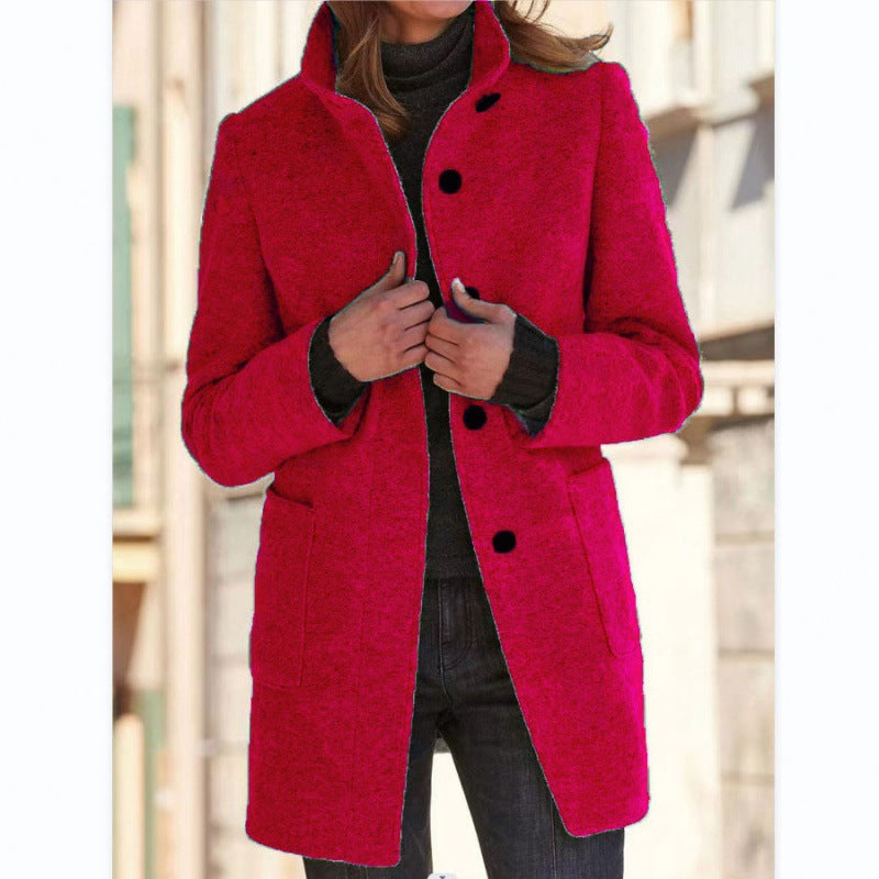 Damen elegante Wolljacke mit praktischen Taschen und Knopfverschluss EB