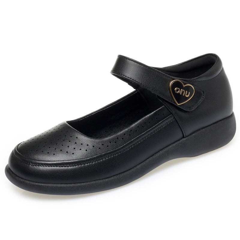 Damen Komfortable Mary Jane Ballerinas mit atmungsaktiven Perforationen und verstellbarem Riemen EB