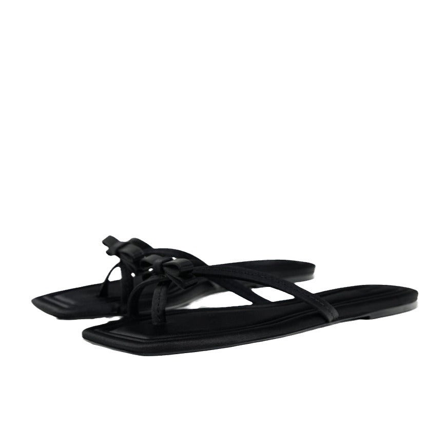 Damen Zehentrenner-Sandalen mit elegantem Schleifenakzent und rutschfester Sohle EB