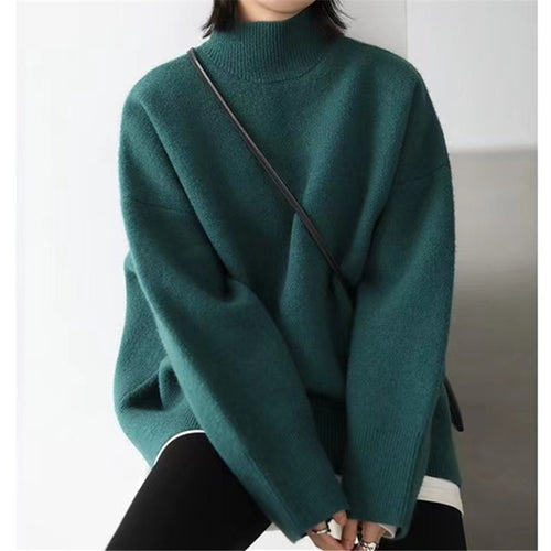 Damen Hochwertiger Rollkragenpullover mit oversized Schnitt und eleganten Ärmelabschlüssen EB
