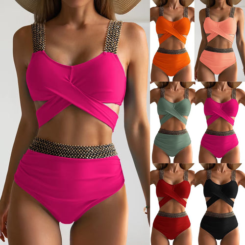 Damen Hochtailliertes Bikini-Set mit stilvollem Wickel-Oberteil EB