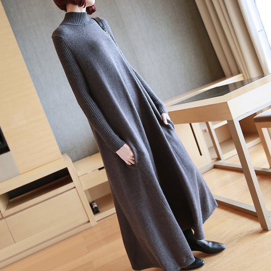 Damen Strickkleid mit elegantem Rollkragen und angesagtem A-Linien-Schnitt EB