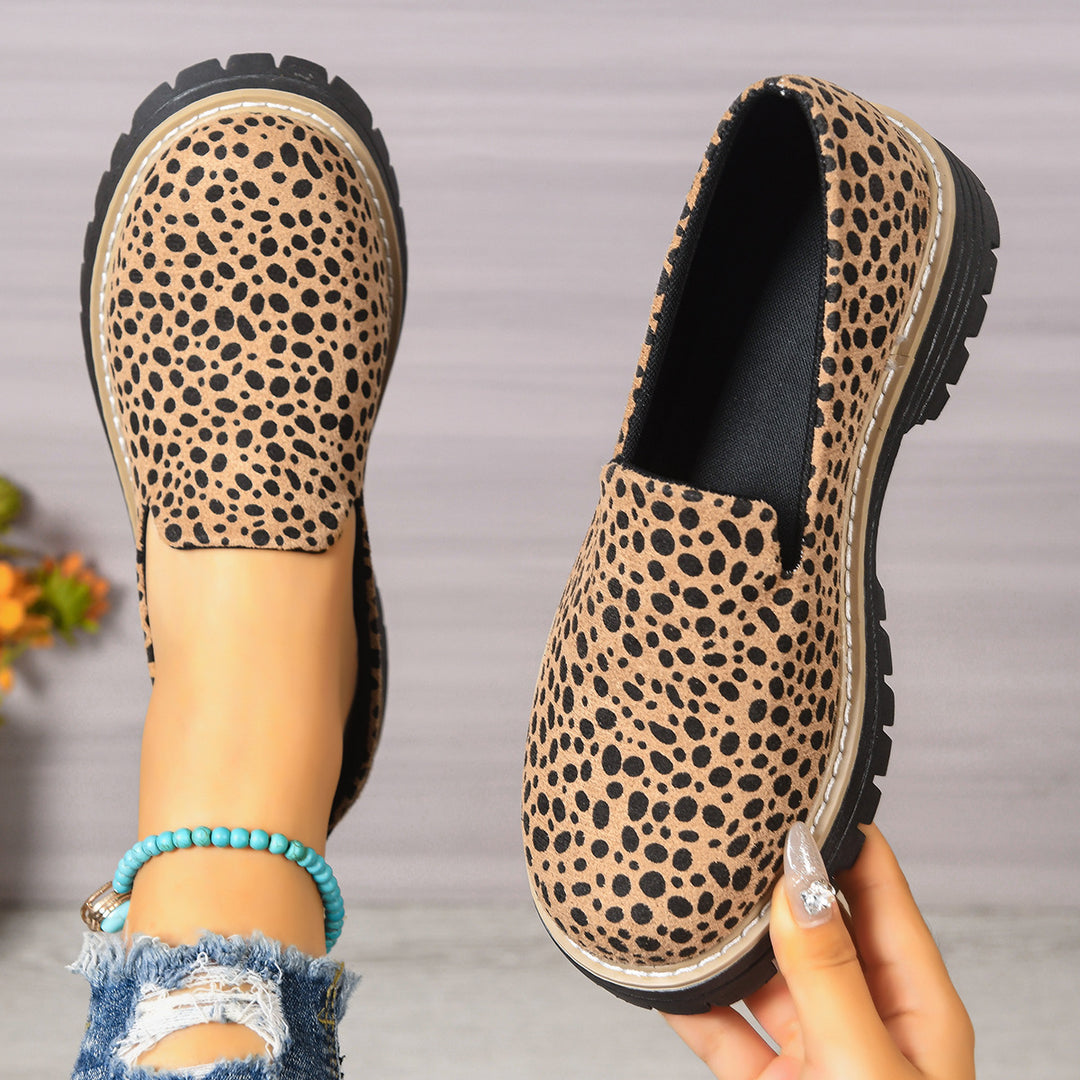 Damen Komfortable Mokassins im tierischen Design mit rutschfester Gummisohle EB