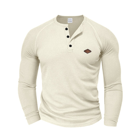 Herren Langarm-Henley-Shirt mit strukturiertem Gewebe und Knopfleiste EB