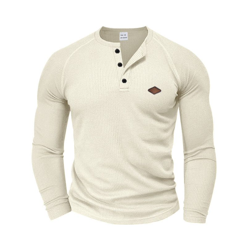 Herren nan strukturiertes Waffel-Henleyshirt mit kurzer Knopfleiste Raglanärmeln und Lederpatch EB
