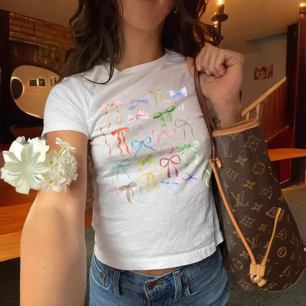 Damen T-Shirt mit flauschigem Schleifenmotiv EB