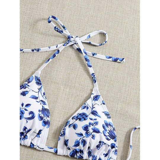 Damen Triangel-Bikini-Set mit floralem Design und exklusivem Wickeltuch EB