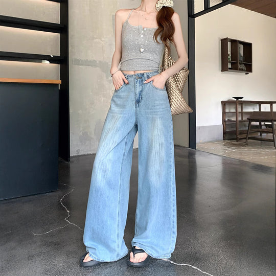 Damen Weite Jeanshose mit fransigem Gürtel EB