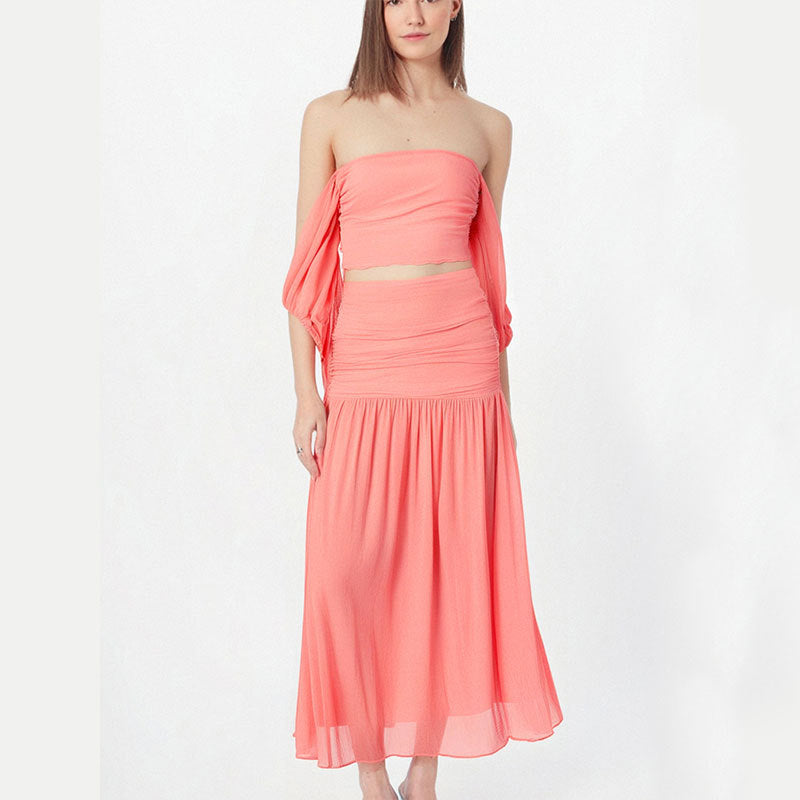 Damen Maxikleid mit elegantem Off-Shoulder Design und fließendem Stoff EB