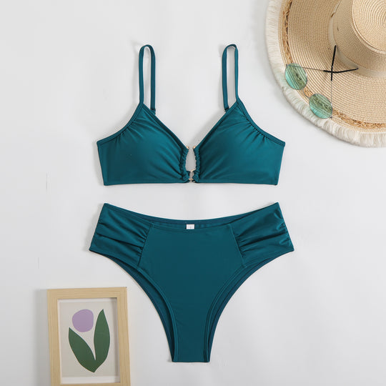 Damen modischer Triangel-Bikini mit seitlichen Raffungen EB