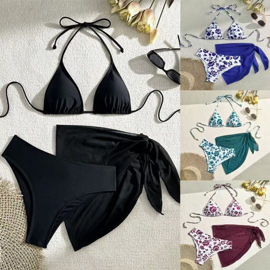 Damen Bikini-Set mit floralem Design und lässigem Überrock EB