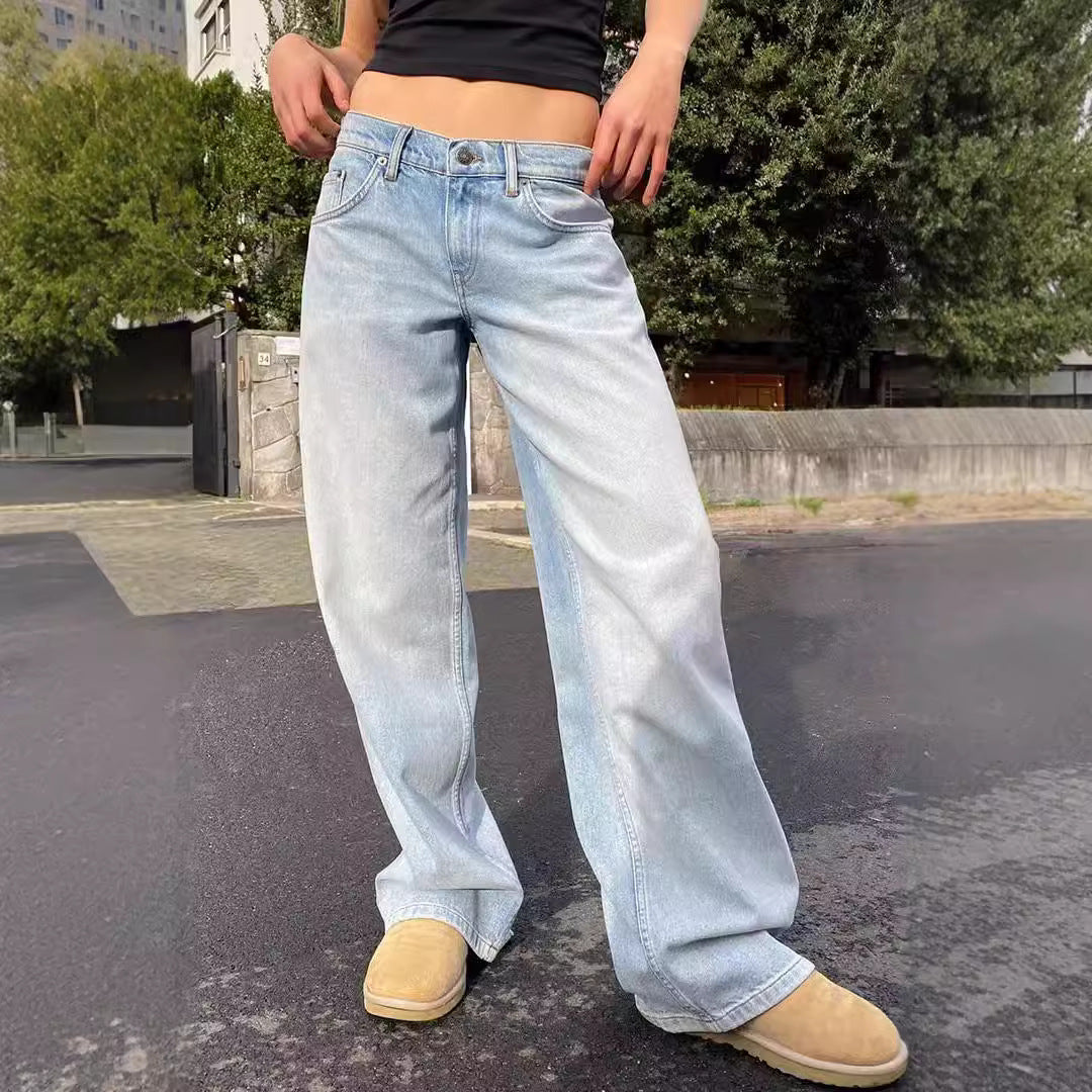Damen Modische Weitjeans mit hohem Bund und vielseitigem Schnitt EB