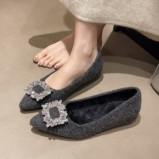 Damen elegante Spitzen-Ballerinas mit Kristallakzenten EB