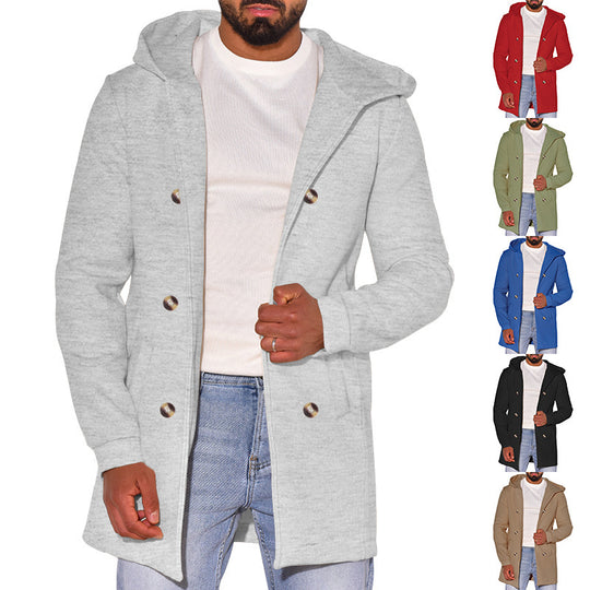 Herren modische Jacke mit Kapuze und doppelter Knopfleiste EB