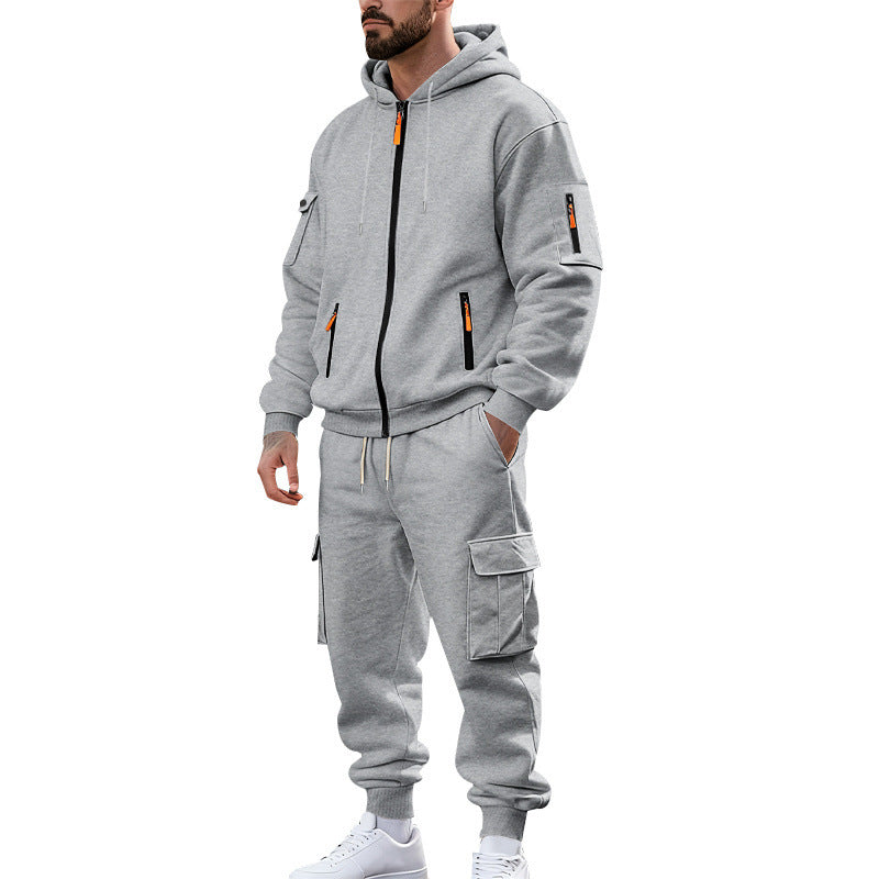 Herren nan urbanes Funktions-Cargo-Sweatset mit Kapuzenjacke, Reißverschlusstaschen und konisch zulaufender Cargo-Jogger EB
